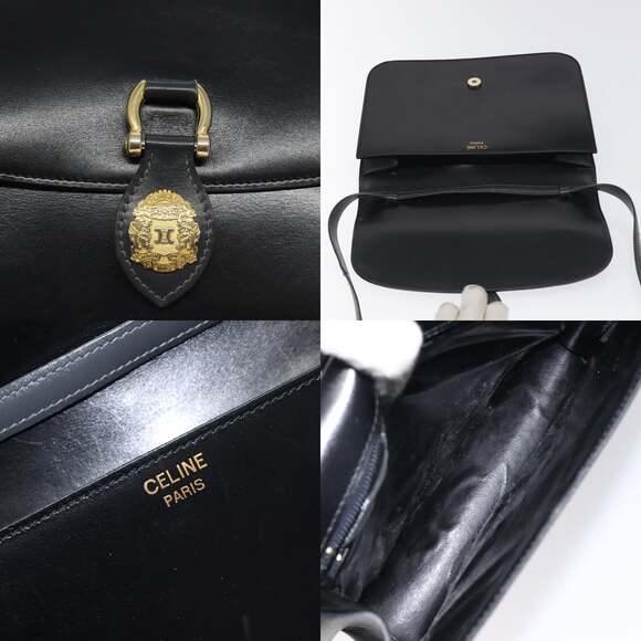 CELINE Shoulder Bag Leather Black Gold - Picture 11 of 12